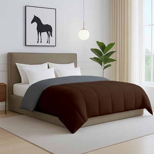 Image of Bed Comforter - Double Size - Light Blue & Light Grey - 300 GSM Quilt Blanket Rajai - Winter Warm Down Alternative Duvet Insert with Corner Ties