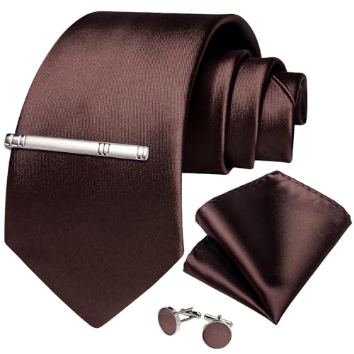 Image of DiBanGu Mens Silk Necktie Solid Color Tie and Pocket Square Cufflink Tie Clip Set Woven Plain Ties for Men Wedding Party