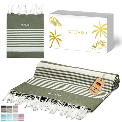 SOLTAKO Premium XXL Hamamtuch Fouta 200x200 cm, Strand & Sauna, Khaki – Ansicht 1
