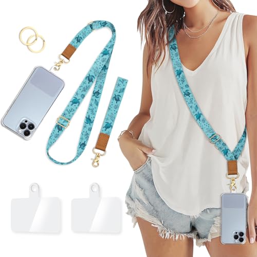 Image of Piefly Cell Phone Lanyard Crossbody Wrist Strap Adjustable for Women Turtle | Cruise Travel Daily, Around the Neck, Hands-free, Universal, Fit Keys ID badge, Accessories, Compatible with Most Smartphones