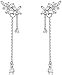 MSECVOI 925 Sterling Silver Leaves Wrap Earrings Crawler for Women Dainty Flowers Threader Tassel Chain