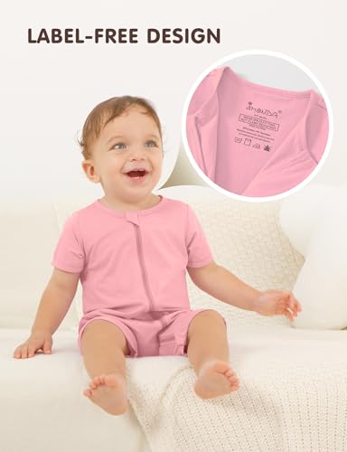 Jimonda Baby Boy Girl 2 Pack Rompers Cotton Short Sleeve Pajamas 2 Way Zipper One Piece Jumpsuits Clothes Sets2