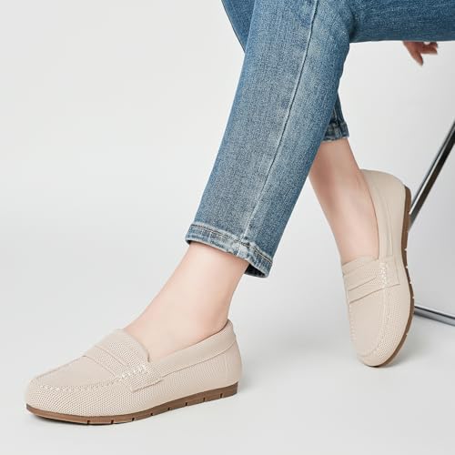 Image of Cvistpieo Loafers for Women Comfortable Dressy Casual Work Flats Lightweight & Breathable Slip On Walking Shoes Knit