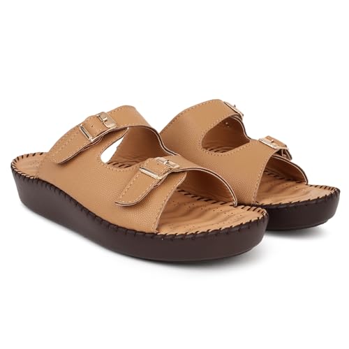 Image of TRASE Orthopedic Extra Soft Double Strap Slippers for Women Footwear | Arch Support Adjustable Strap Cushioned Wedges Doctor Sandals | Comfortable & Lightweight