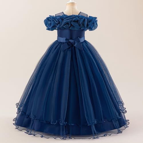 IDOPIP Sequin Embroidery Flower Girl Maxi Dress for Wedding Party Birthday Princess Dresses Pageant Ruffle Cold Shoulder Gown3