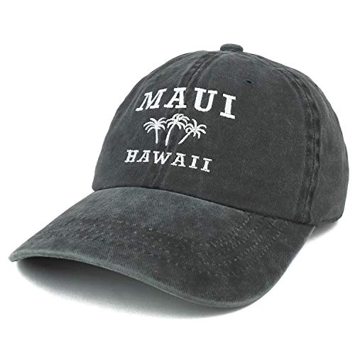 Trendy Apparel Shop Maui Hawaii With Palm Tree Embroidered Unstructured Baseball Cap - Charcoal #TOP10