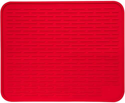 XXL Super Size Silicone Dish Drying Mat 24 x 18 Inch - Large Counter Top Dish Pad and Trivet by LISH. (Red, XXL)