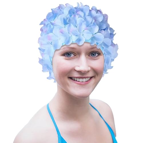 Gorro De Natación con Flores | Gorro De Natación con Pétalos Florales | Baño Estilo Retro | para Parques Acuáticos Piscina | para Cabello Largo/Corto | 6 Colores
