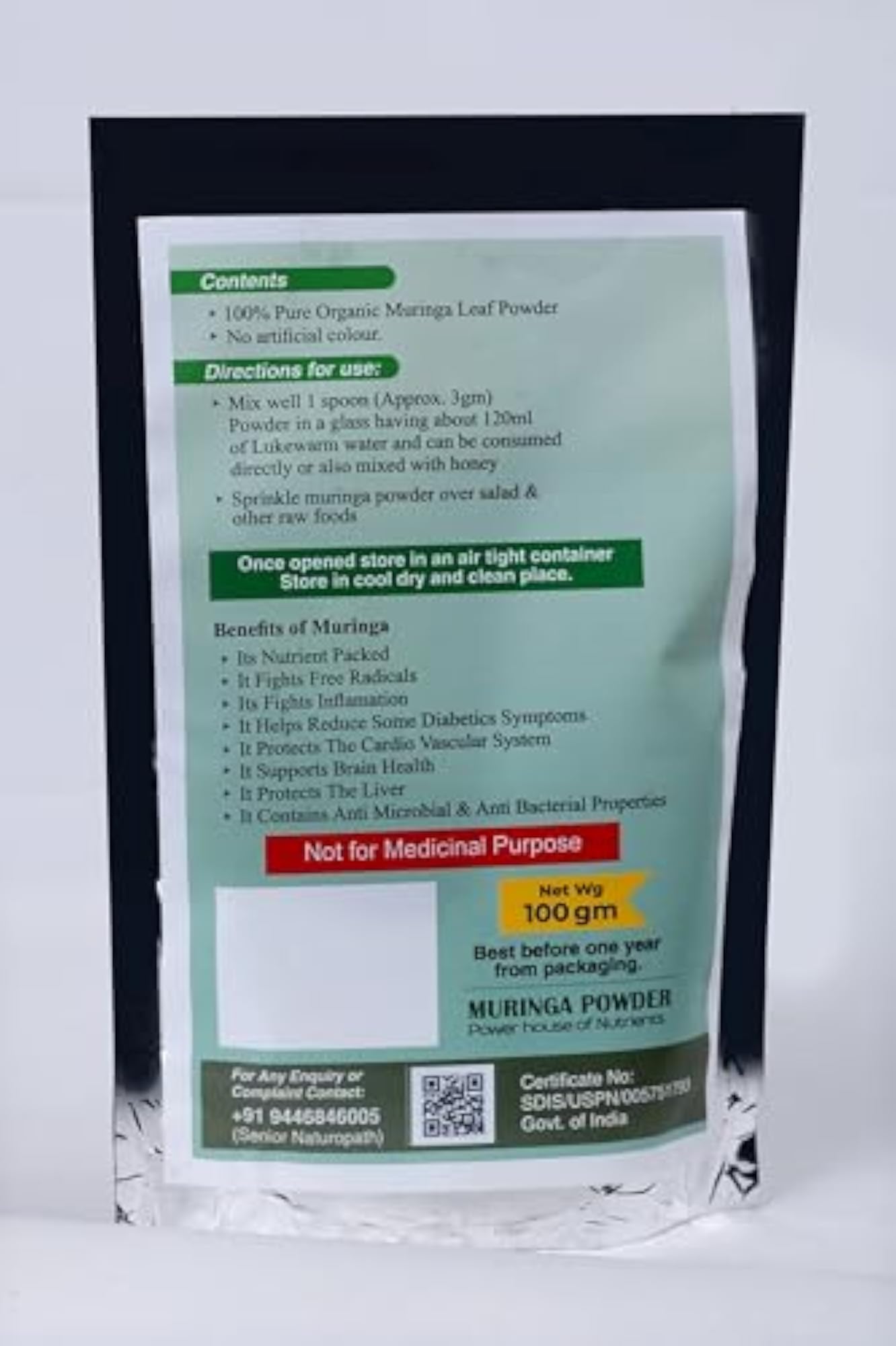 Organic Moringa Powder, 100g Superfood