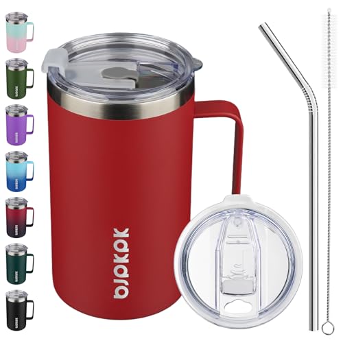 Image of BJPKPK 25oz Insulated Coffee Mug with Handle, Stainless Steel Travel Mug | Keeps Drinks Hot & Cold, Double Wall Vacuum, 2 Lids Included, BPA-Free Coffee Tumbler for Home, Office & Travel