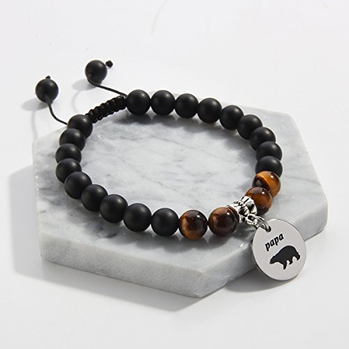 Meibai Papa Bear Daddy's Girl Natural Stone Macrame Beads Bracelet Matching Set Bracelet For Father And Daughter (Papa Bear & Daddy's Girl) #TOP4