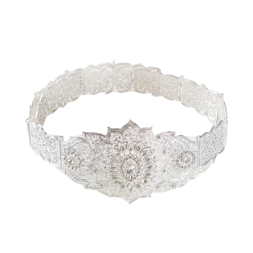 Bride Belt Flower Pattern Shiny Jewelry Morocco Wedding Engagement Dress Waist Chain Adjustable Length