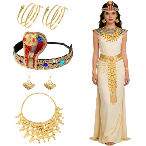 SongBuydn Cleopatra Kostüm Set Medusa Kopfschmuck 5-teiliges ägyptisches Cleopatra Accessoire-Set mit Kopfschmuck Ohrringen Halskette und Armreifen für Bauchtanz Mottopartys und Fotoshootings