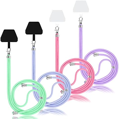 4 Stücke Universale Handy Lanyards mit Einstellbarem Abnehmbarem Nylon Hals Umhängende Lanyard und 4 Stücke Schwarz und Transparente Langlebige Pads für Meiste Handy (Einfarbige Farbserie) Cover