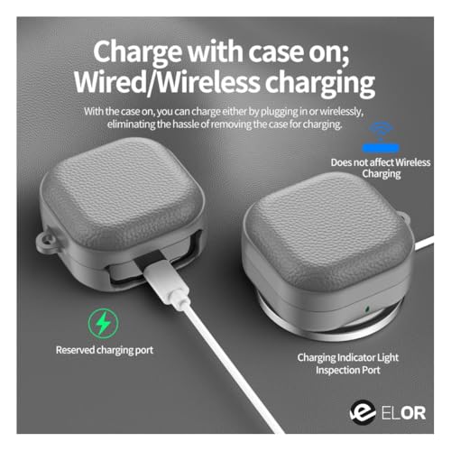 Image of ELOR Suede Leather Texture Case Cover Compatible with Samsung Galaxy Buds 4 | 4 Pro (Earbuds Not Included) (Grey)