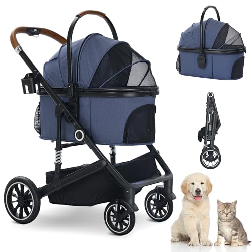 TODEFULL Pet Stroller with 4 Wheels, 3 in 1 Folding Puppy Strolle...