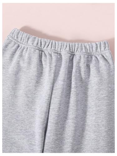 Image of SOLY HUX Girl's Sweatsuit 2 Piece Outfits Letter Graphic Long Sleeve Sweatshirt Tops and Flare Leg Pants Set Grey Letter 8Y