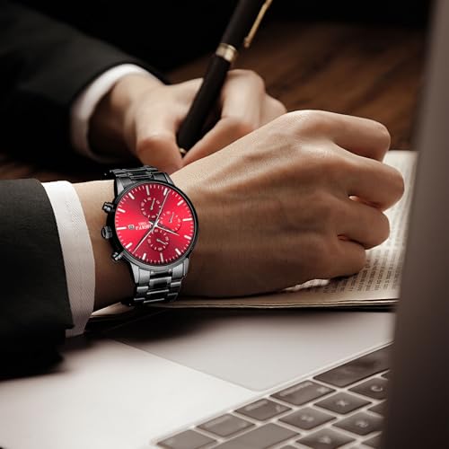 Image of NIBOSI Men's Watches Analog Minimalist Black Dial Watch for Man Business Chronograph Casual Watches Stainless Steel Strap Date
