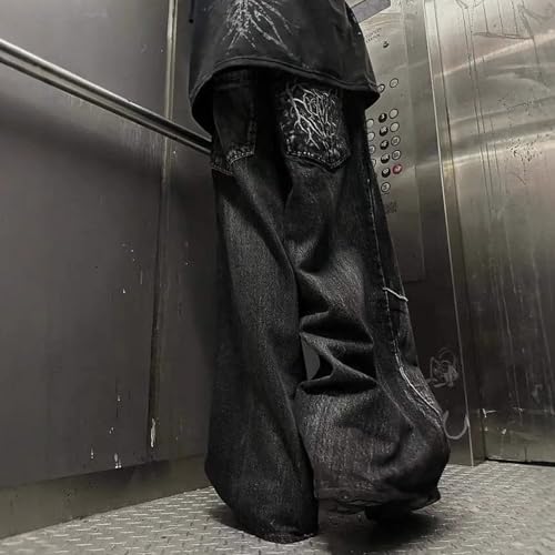 Mens Streetwear Hip Hop Baggy Jeans Wide Leg Grunge Jeans Y2K Distressed Jnco Loose Fit Denim Pants3