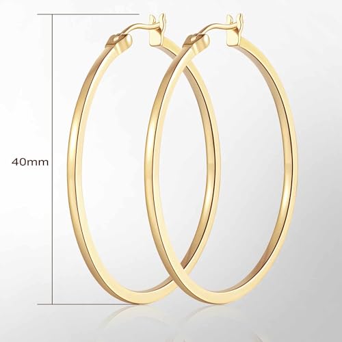 14K Gold Hoop Earrings for Women Large Gold Hoop Earrings Round Square-edge 14K Hoops Earring Womens Earring 40MM2