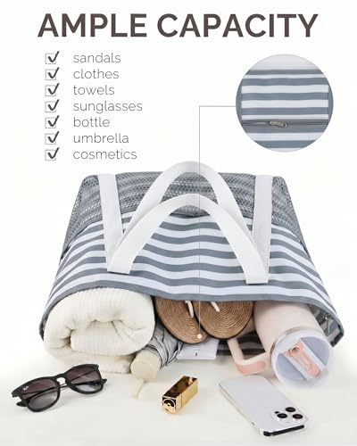Image of HOMESPON Beach Bag Large Waterproof Sandproof Tote for Women with Zipper and Mesh Pockets