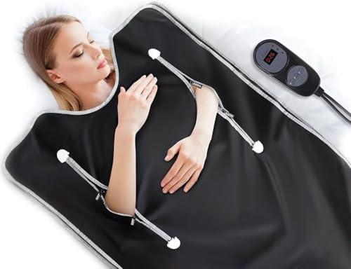 PU Sauna Blanket - Infrared Blanket Sauna with 77–176 °F Temp Range（Pure Black）