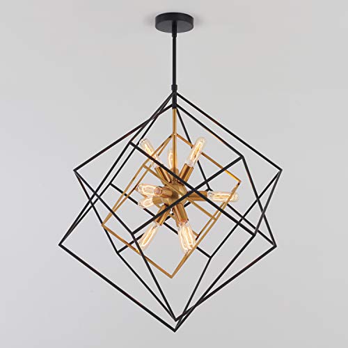 Artika Imperium Modern Mid-Century Chandelier Black And Gold (Aged Brass) Kitchen Light Fixture, Geometric Pendant Light For Dinning Room - Bulb Not Included #TOP3