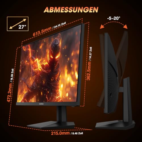 Image of KOORUI 27 Inch Gaming Monitor 240hz, 1ms, FHD 1920x1080, 90% DCI-P3, 100% sRGB Color Gamut, Adaptive Sync Compatible, HDMI, DisplayPort, Black, GN02