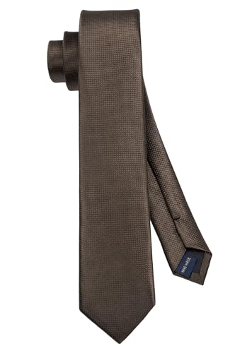 HISDERN Mens Tie Brown Skinny Neckties For Men Classic Silk Wedding Ties Formal Slim with Box (6cm)