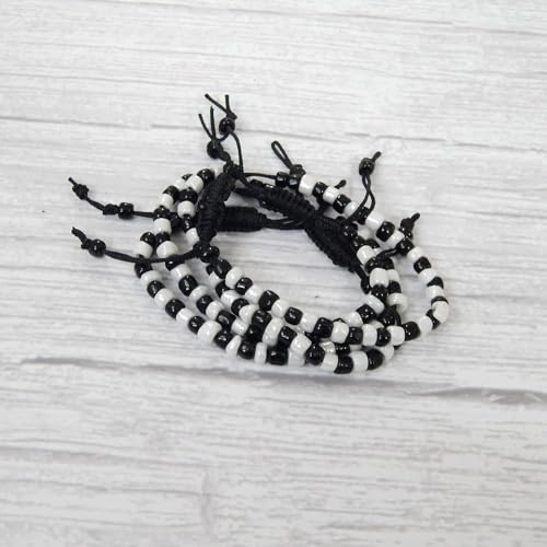 Baby Nazariya Bracelets, Set of 4, Adjustable, Cotton Thread, Black & White Beads3