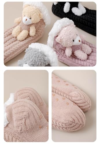 Image of Cute Slipper Socks for Women, Winter Warm Floor Fuzzy Socks, Cozy Sherpa Slipper Socks, House Sleeping Socks