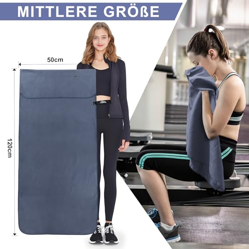 Pameil Fitness Handtuch |120x50cm| Kompakt & Schnelltrocknend mikrofaser Handtuch, Sporthandtuch, Reisehandtuch, Strandhandtuch mit Reißverschluss Tasche 4