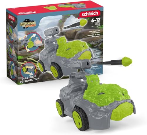 Image of Schleich Eldrador Creatures - 7 inch Stone CrashMobile with Mini Creature Playset - Pull-Back Action, Shooting Toy Car for Boys and Girls - Cool, Green Fantasy Action Figure for Kids Age 7+