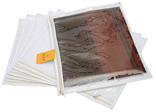 Image of Non-Woven Saree Storage Covers | Pack of 6 Lightweight Dustproof Organizer Bags | Durable Multi-Utility Covers for Safe Saree Storage | Modern Closet Design (White)