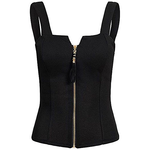 LEvifun Débardeur Femme Ete Sexy Dames Grande Taille Chiffon Zipper Épaule Blouse sans Manches Top Crop Chemiser de Cami Camisole Chic Tank Tunique Hauts (M, Noir D)