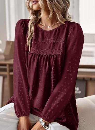 Image of Falechay Womens Tops Flowy Boho Dressy Casual Lace Cute Long Sleeve Shirts