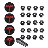 Tesla Model 3, S & X Aero Wheel Cap Kit White (4 Hub Center Cap + 20 Lug Nut Cover) (Red)