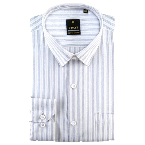 Image of 7-DAYS Men's Premium Striped Formal Shirt - Cotton Rich, Regular Fit, Full Sleeve, with Pocket, Wrinkle Resistant - Stylish Office & Everyday Wear.