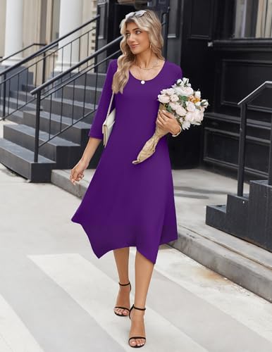 Image of Zeagoo Midi Dresses Women 2026 Dress 3 /4 Sleeve Casual Dresses with Pockets A Line Summer Beach Sundress