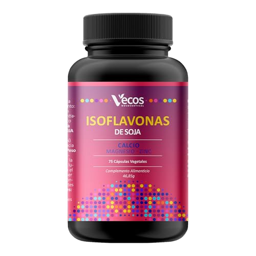 Isoflavonas de Soja con Calcio, Magnesio y Zinc | Alivia los Síntomas de la Menopausia, el Cansancio y la Fatiga | Bote 75 Cápsulas