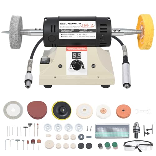 Jewelry Polisher Adjustable Digital Display Bench Buffer Dental Bench Polisher Including Cotton Cloth Polishing Wheel Abrasive Fiber Wheel Grinding Wheel Safety Glass Polishing Paste etc.