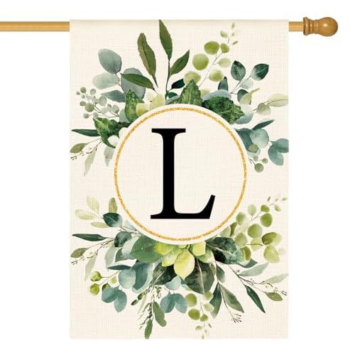 Drapeau de maison lettre L de 71x101 cm avec monogramme floral