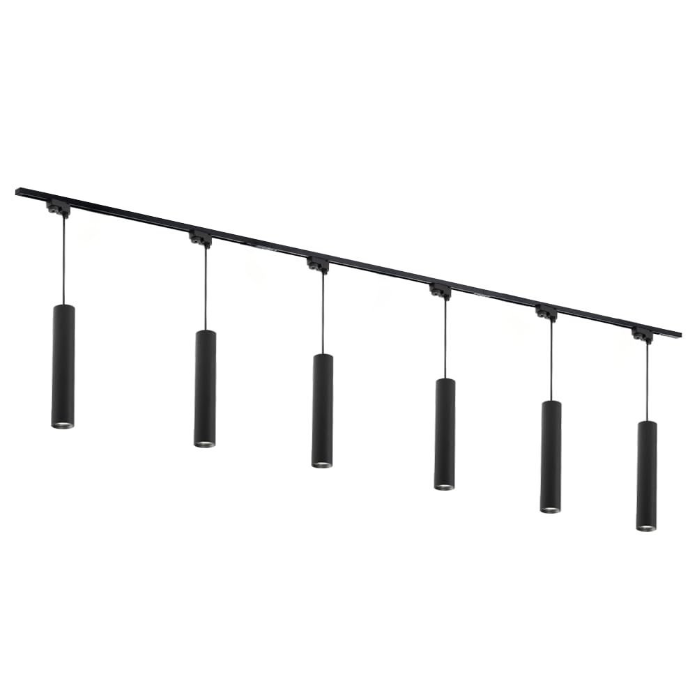 Qub Focus III 1-Phasen LED Schienensystem 300cm 6x GU10 Pendelleuchten 3x 1m Schienen I-Form Deckenstrahler Schwarz