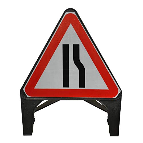 Street Solutions UK - 750mm Road Q-Sign 'Road Narrows Right' - Plastic with Folding Leg