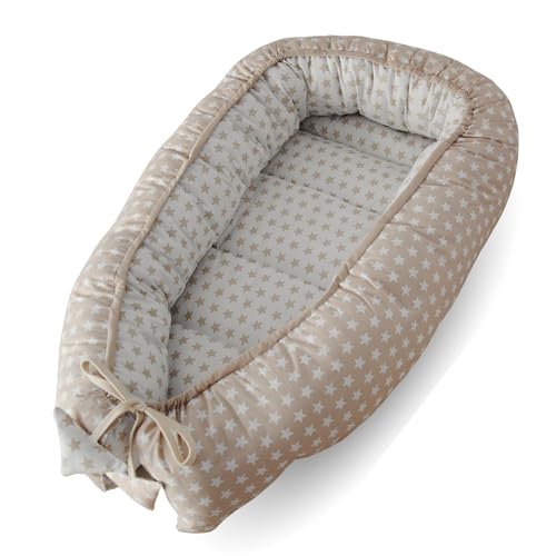 Seb Market Nido Bebé 0-7 Meses 100 Algodón Certificado Oeko-Tex, Reductor De Cuna Y Cuna De Viaje - Nido Bebé Acolchado Y Mullido, Ideal Para Colecho Y Con Lazo Ajustable 100 Made In Spain
