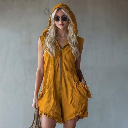 Overol con capucha para mujer estilo casual sin mangas con cremallera frontal 2