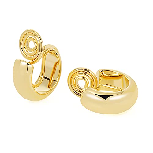 Small Chunky Hoops Clip Earrings for Women, Gold Wide Hoops Clip On Earrings No Pierced Earrings for Her