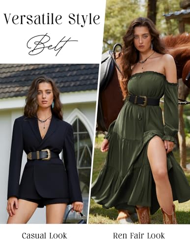 Scarlet Darkness Women Wide Belt Western Embossed Buckle Elastic Waist Belt for Dresses Coats4