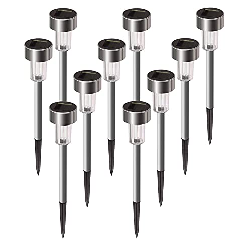 Alightup Lumiere Solaire Exterieur Lampe Solaire Exterieur Jardin Borne LED Solaire Exterieur Etanche Acier Inoxydable Étanches pour Chemins Pelouse Automatique Rechargeable Lot de 10