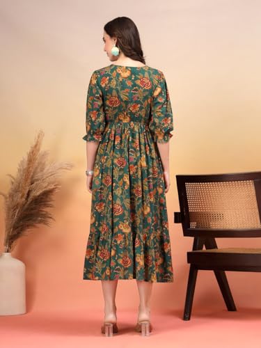 Image of COTLAND Fashions Jaipuri Cotton Printed A-Line Flared Dress for Women